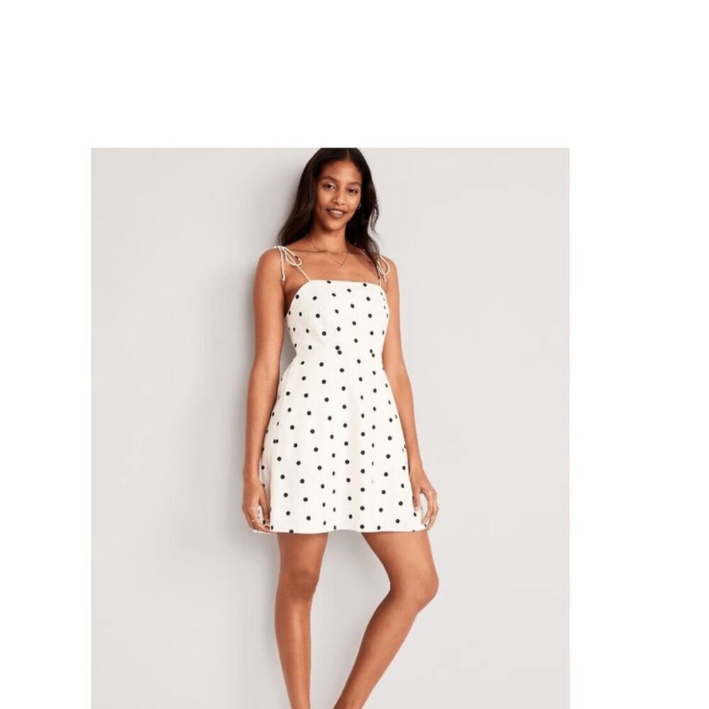 Old Navy dress XXL cami tie shoulder polka dot smocked fit and flare pockets